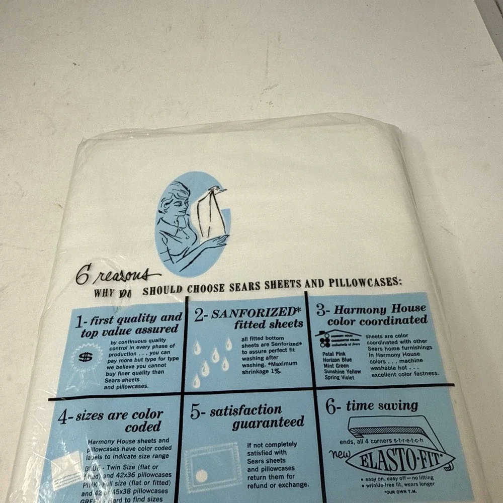 VTG NOS Sears Harmony House Fine Muslin All Cotton Twin Flat Sheet 72X108 White